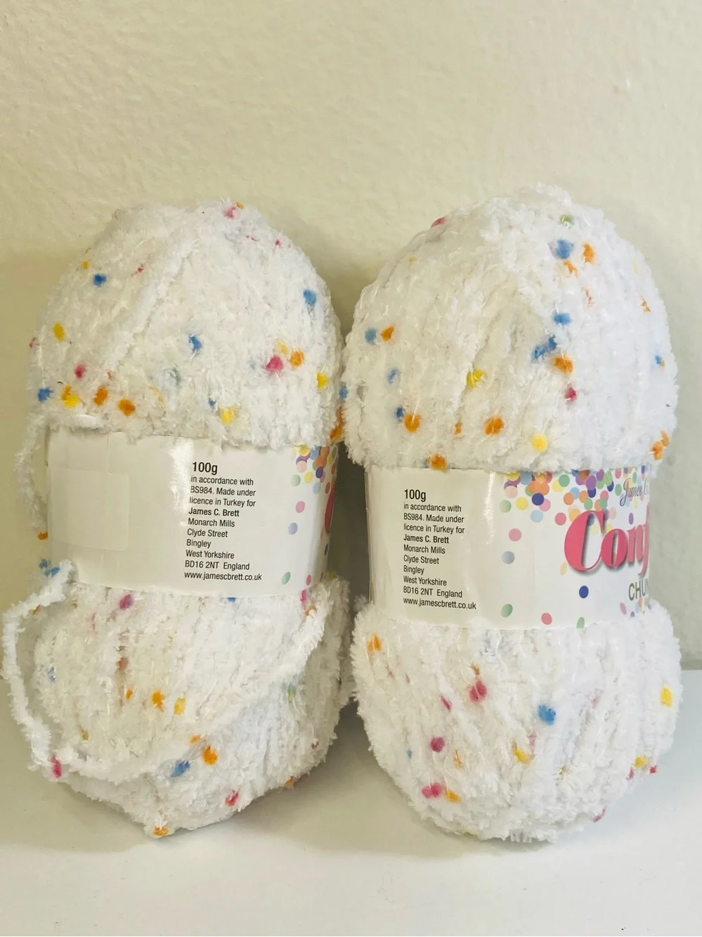 2 NWT (200g total) James C Brett Coinfetti Chunky Multi-Color Chenille Yarn